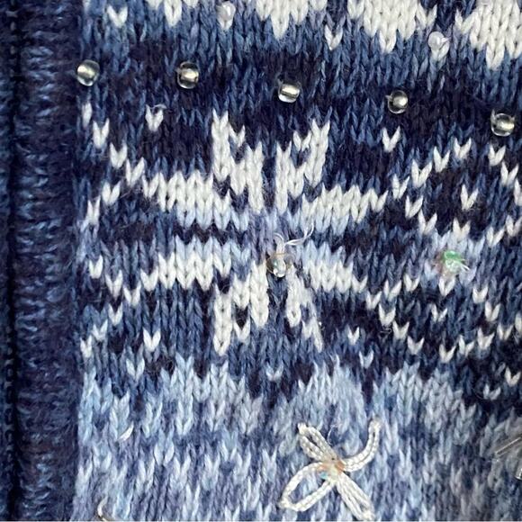 Heirloom Collectible Holiday Sweater Jacket Blue Snowflake Zip Up Size XL Beaded - Picture 4 of 11